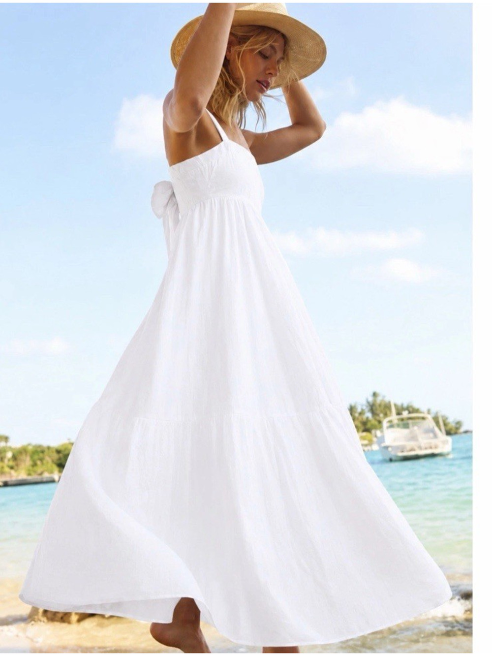 SOUTHERN TIDE-M- Leighton LINEN Maxi Dress-Tie Back-White-Coastal-Summer-Wedding